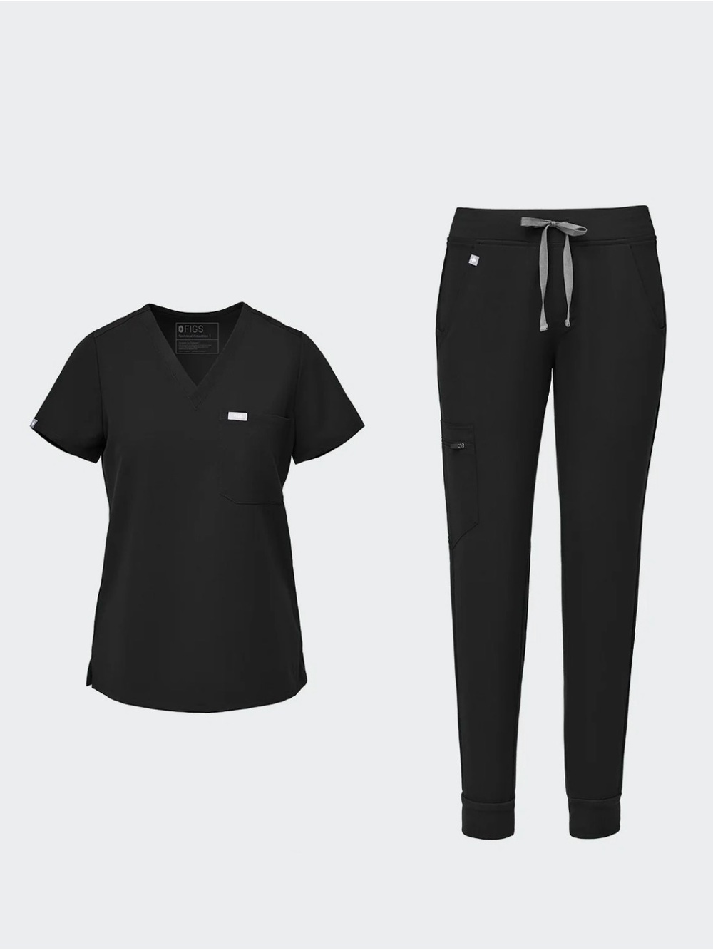 Figs Black Women's Scrub Top and Jogger Pants Set